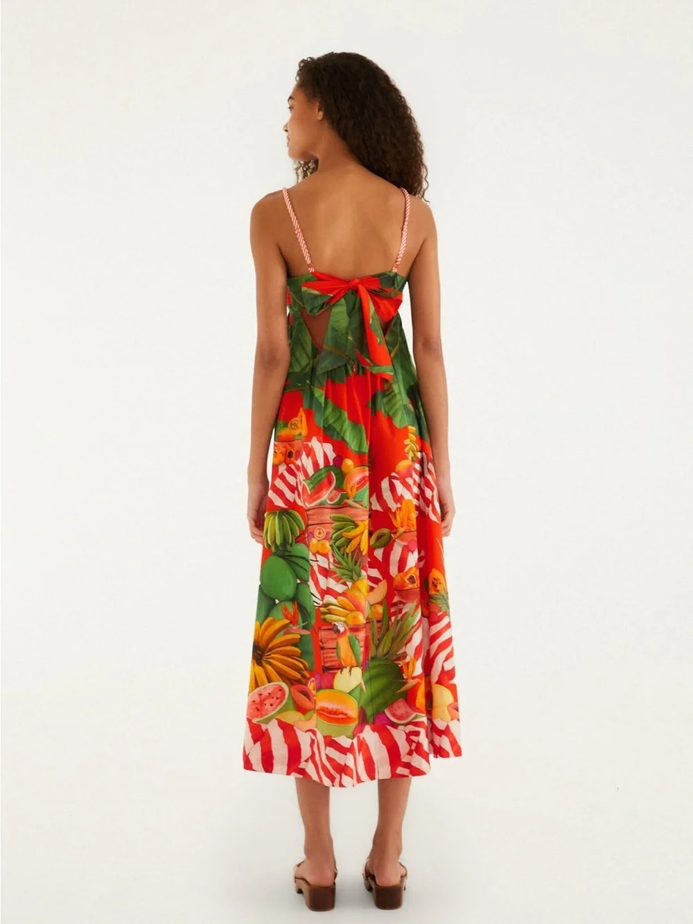FARM Rio Red and Green Tropical Print Fruit Trolley with Rope Tie Maxi Dress - Picture 6 of 12